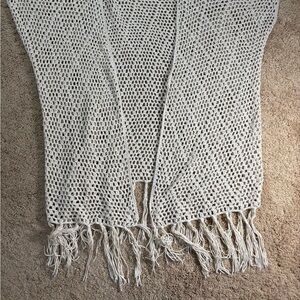 Full Tilt Beige Crochet Fringe Shawl